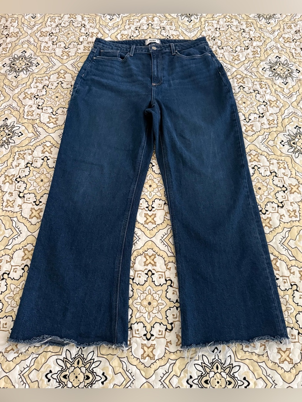 PAIGE Flaunt Amour Curvy High Waist Wide Leg Jeans Women's Size 32 Dark Wash EUC